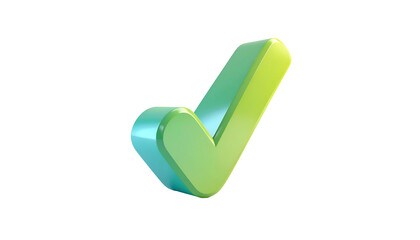 A 3D rendered, glossy green check mark floats against a stark black background
