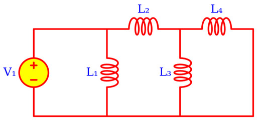 Editable Inductive Ladder Network Circuit Diagram with Multiple Inductors and Single Voltage Source &ndash; Electrical Engineering Schematic for Transient Analysis, Network Theory and Education