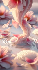 Delicate pink floral arrangement with a captivating water ripple effect