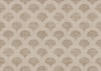 A seamless abstract fabric-style pattern with overlapping semicircle motifs in warm beige tones, resembling woven textile or upholstery material.
