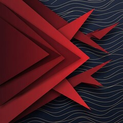 Geometric composition with layered red triangles and dynamic wavy lines