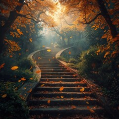 Autumn pathway through the woods