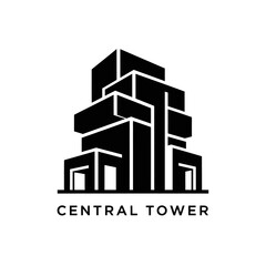 Naklejka premium Modern Central Tower Building Logo Design Illustration.