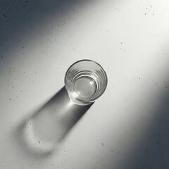 Minimalist shot of glass filled with water casting distinct shadow, simplicity