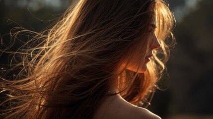 Sunlit hair in motion