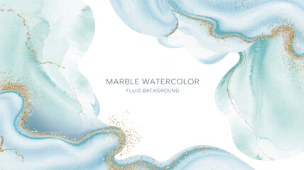 Elegant Marble Watercolor Background with Gold Accents on White Surface