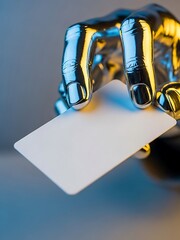 Robotic Hand Presenting a Blank Card for Futuristic Technology Use