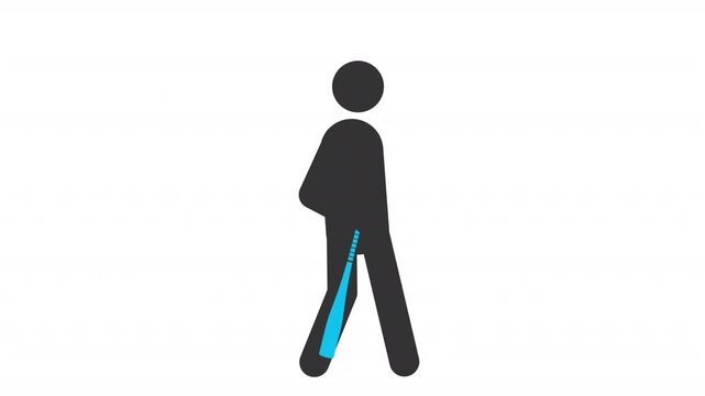 Baseball stickman animation silhouette. Batting person, outdoor activity. Professional sport player. Simple human stick figure. Solid glyph pictogram HD video. Dynamic person movement
