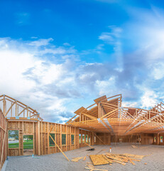 Wide angle of building under construction pano