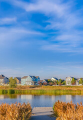 Wooden deck on Oquirrh Lake in Daybreak Utah
