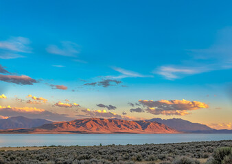 Panoramic view of Utah Lake with majestic mountain