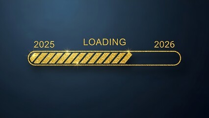Loading bar transitioning from 2025 to 2026 with golden glitter effect.