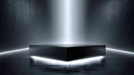 Futuristic Dark Podium with Light and Reflection