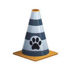 Playful traffic cone with paw print design, perfect for pet themed events or activities. This features transparent background, making it versatile