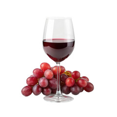 Glass of red wine sits elegantly beside fresh red grapes on transparent background, creating vibrant and inviting scene