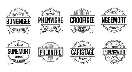 Collection of Vintage Style Vector Badges and Labels with Fictional Names.