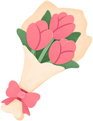 Pink tulip bouquet illustration. Romantic clipart for valentine designs, love themes, greeting cards, posters, journal, and anniversary decorations.
