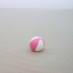 Pink and white beach ball on sand
