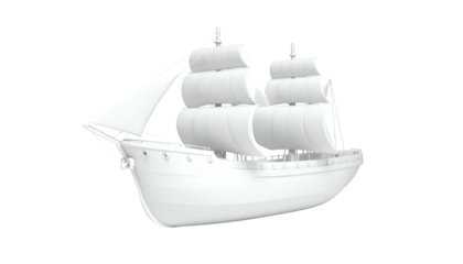 A white sailboat illustration with sails billowing in the wind, isolated on a black background