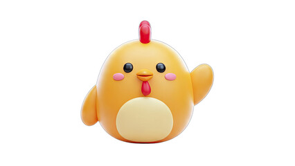 Cute 3D Chicken Waving Hello on White Background