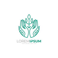Tree logo, hand care logo and leaf design nature, green color