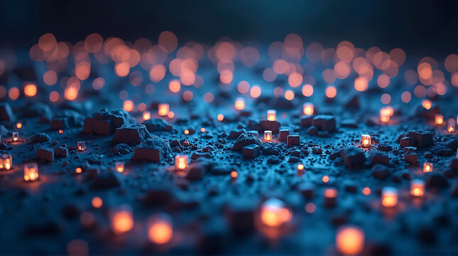 Glowing orange lights on dark blue surface - Powered by Adobe