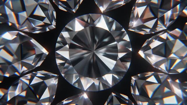 Round brilliant cut diamonds reflecting white lights against black studio background creating luxury jewelry gemstone high-quality refractive texture macro photography for commercial wealth