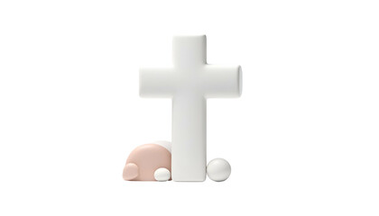 Obraz premium A white cross, with a light-skinned figure kneeling below it against black