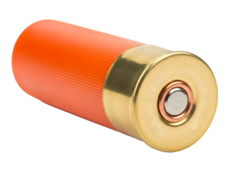Single Orange Shotgun Shell Casing with Brass Base Isolated on transparent background, png