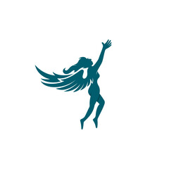 logo of a beautiful angel flying with her wings