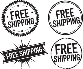 Free shipping rubber stamps vector illustration collection of business badges for delivery service promotion