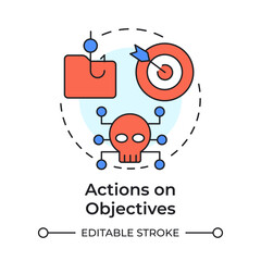 Actions on objectives multi color concept icon. Ransomware hack, system vulnerability. Data encryption. Round shape line illustration. Abstract idea. Graphic design. Easy to use in brochure, booklet