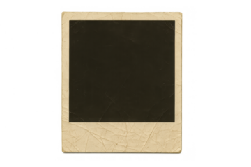 Vintage instant film frame with crumpled texture for instant memory and nostalgia concept on transparent background