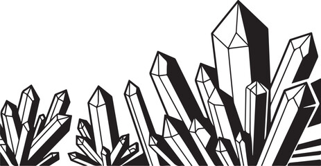 Black silhouette of abstract geometric crystals or gemstones on transparent background, vector illustration