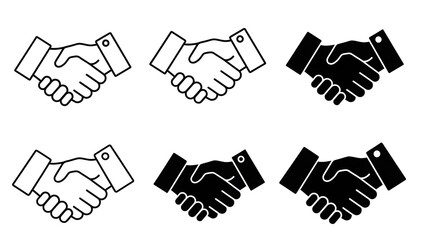 Hand drawn black and white illustration of two hands shaking to represent business partnership and agreement