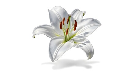White lily flower isolated on a clean white background in full bloom