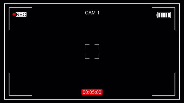 Camera recording UI overlay with REC icon, CAM 1 label, red timer, and focus frame. 4K video