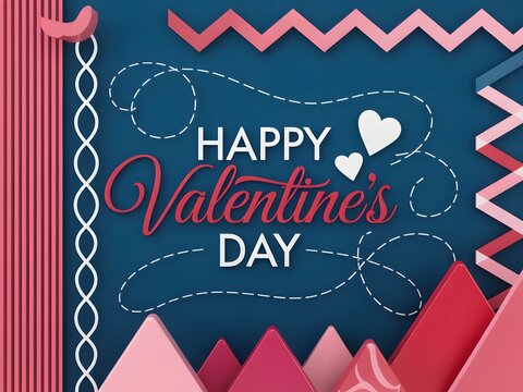 Valentine s day greeting card with hearts and zigzag patterns