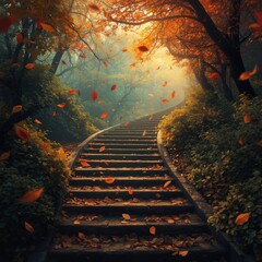 Autumn pathway in enchanted forest