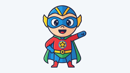 Cute cartoon superhero waving happily, ready to save the day with a confident smile