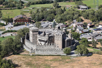 Aerial view of Fenis Castle - Fenis, Italy