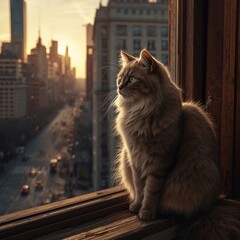 Cat gazing at cityscape