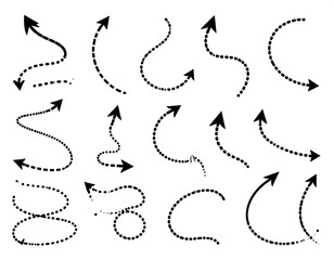 Black dotted arrows pointing up, various shapes