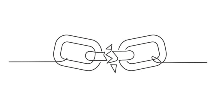 A continuous line drawing illustrating a broken chain link against a white background Vector, illustration