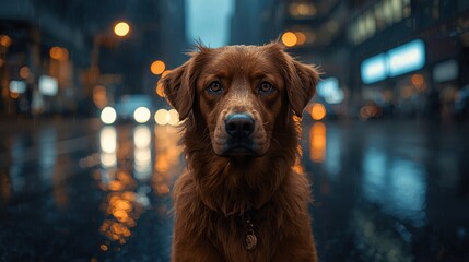 Curious dog in city street