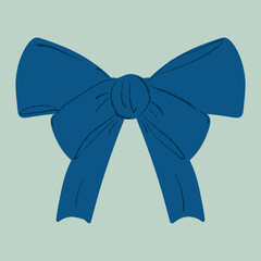 Classic navy bow, ribbon knot illustration. Blue classic bow icon, gift ribbon. Navy ribbon classic knot, vector art