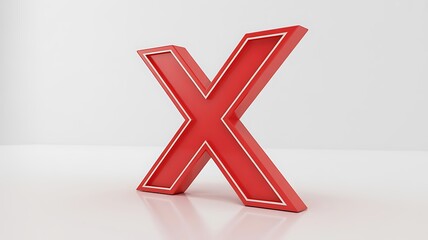 A 3D rendered red X symbol on a pristine white surface