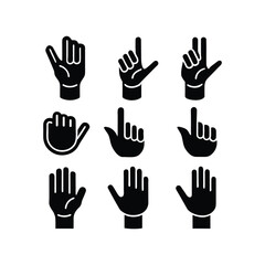 Hand Gesture Icon Set Silhouette Vector Collection of Thumbs Up, Peace Sign, OK, Clapping, and Pointing Finger Signs