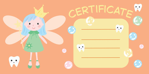 Tooth fairy certificate template, kids reward. Pediatric dental certificate, printable award. Children’s tooth certificate, reward design