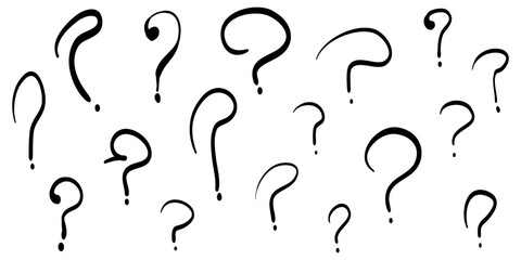 Set of hand drawn question marks. doodle questions marks. isolated on black and white. vector illustration